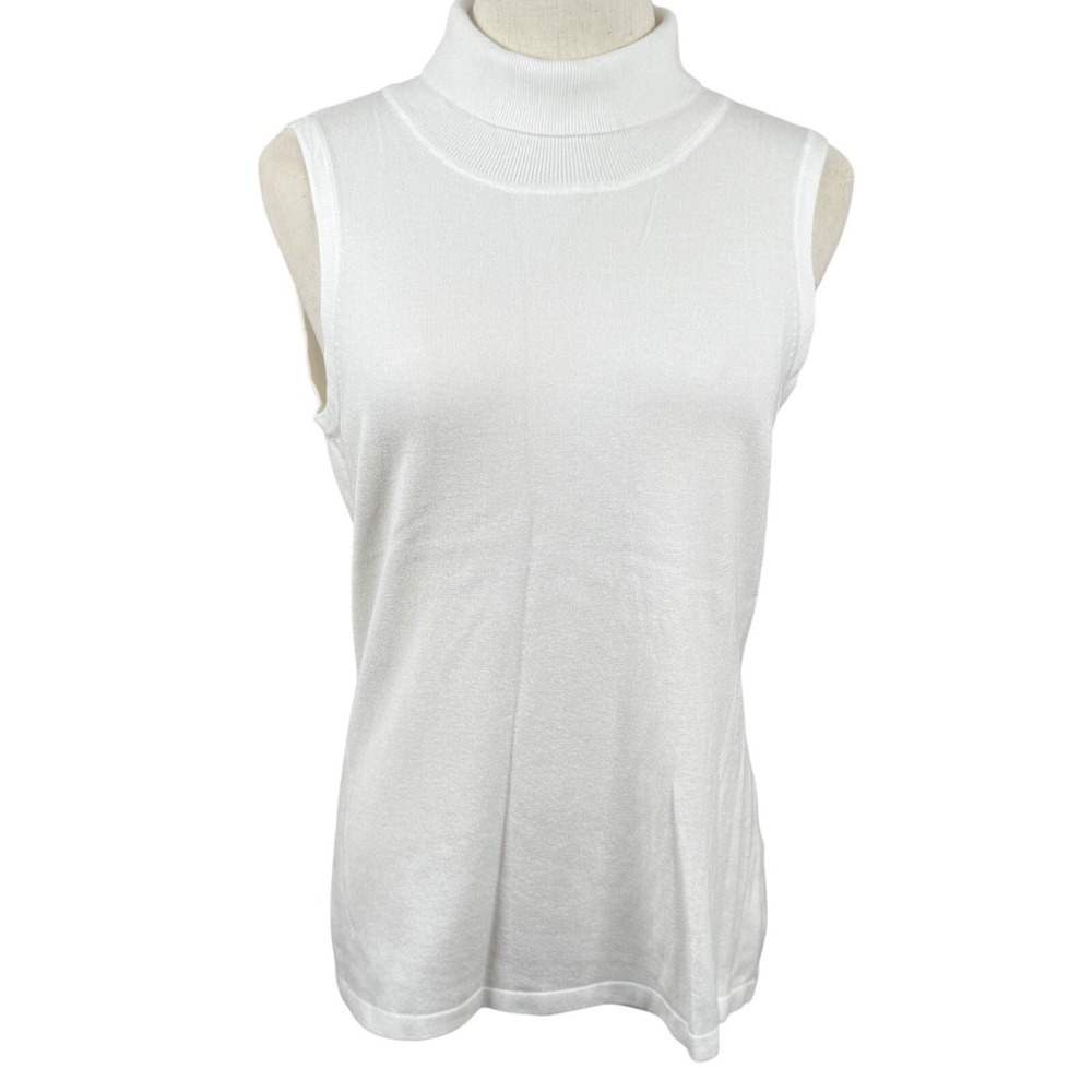 Picadilly‎ Canada Womens S Sleeveless Turtleneck White Knit Shell Top Minimalist